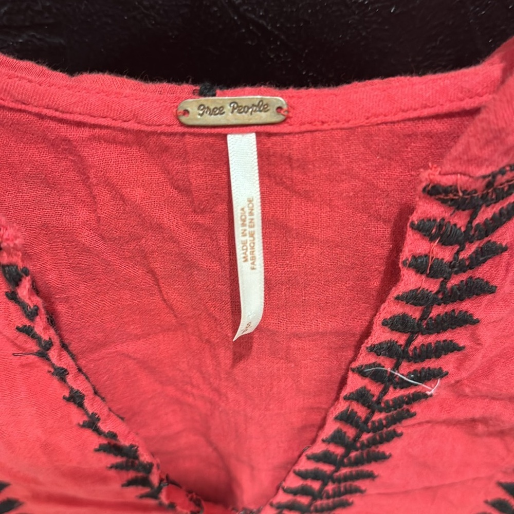 FREE PEOPLE Boho Embroidered Top Tunic or Mini Dress Hooded Swim Cover Up Red - Picture 8 of 15